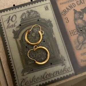 NEW OS 1960s 14kt solid yellow gold wires pierced hoop earrings VTG Mid Century